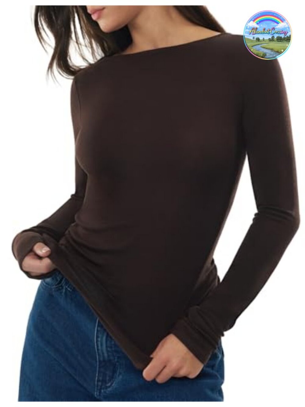 Merino Wool Blend Boat Neck Long Sleeve Fitted Tee